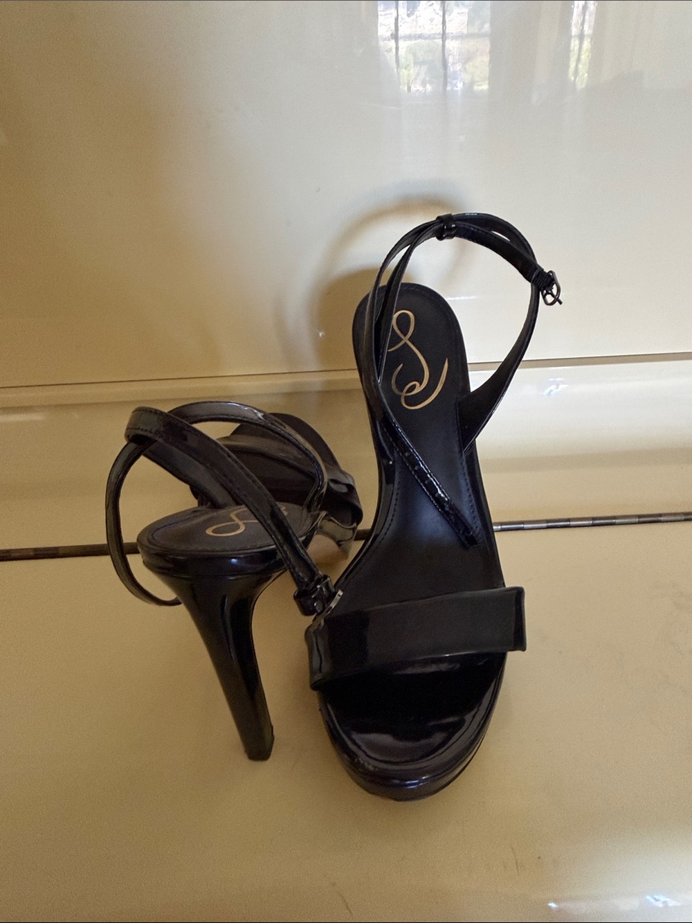 Sam Edelman Black Patent Strappy High Heels